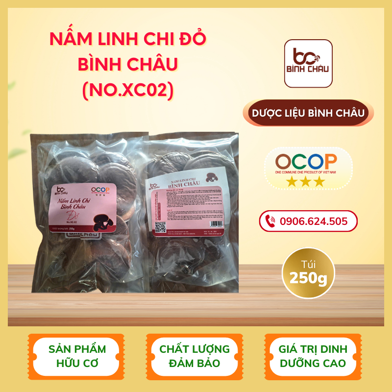 Nấm Linh Chi Đỏ Bình Châu (Nhãn hồng No.XC02) - Túi 250gr