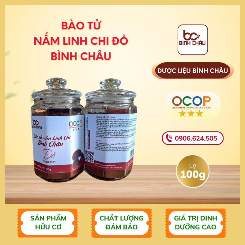 Bào tử Nấm Linh Chi Đỏ Bình Châu - Lọ 100gr