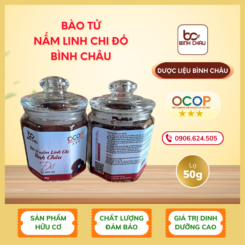 Bào tử Nấm Linh Chi Đỏ Bình Châu - Lọ 50gr